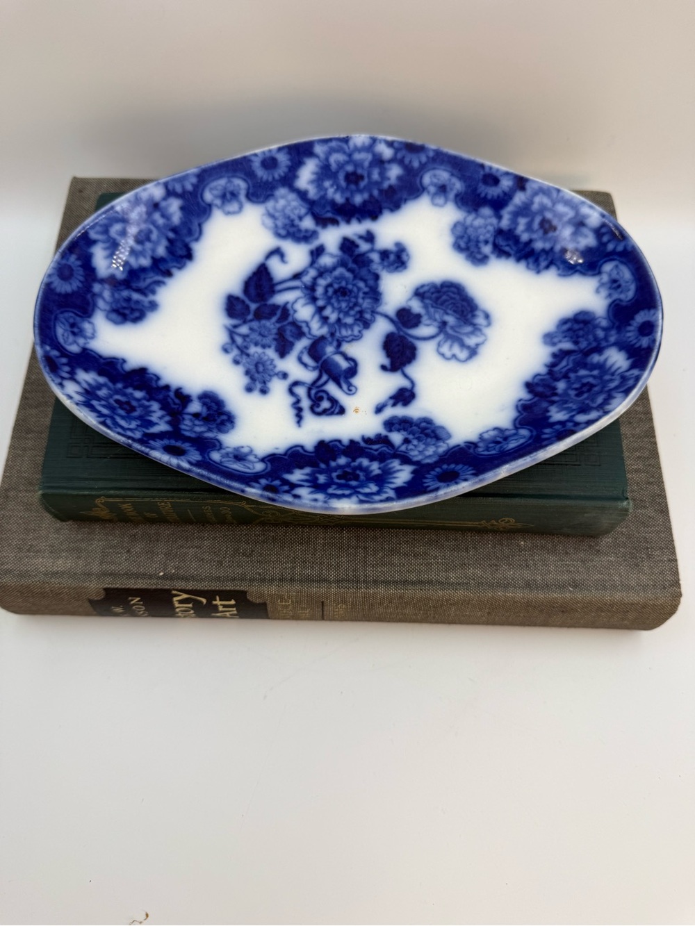 VINTAGE FLOW BLUE NEW WHARF CAMBRIDGE CHINA PLATTER (As Is)